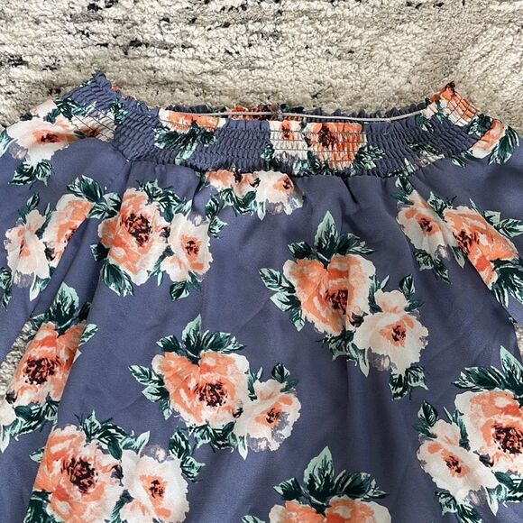 Off the shoulder Dusty Blue Flower Dress - Picture 2 of 3